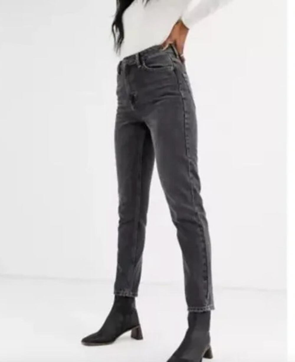 TOPSHOP High Waist Mom Jeans Size W25 NEW Graphite Black Jean Zip Fly Denim
